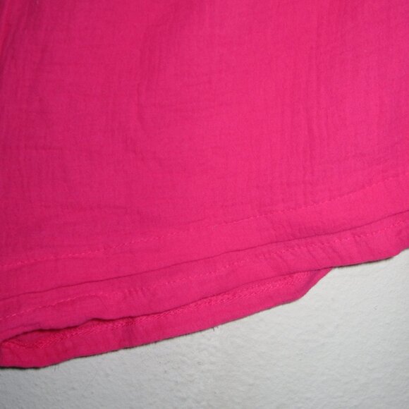 Crinkled Fabric Long Sleeve Shirt with Adjustable Shorts-2 Piece Set  Fuchsia - Picture 8 of 8